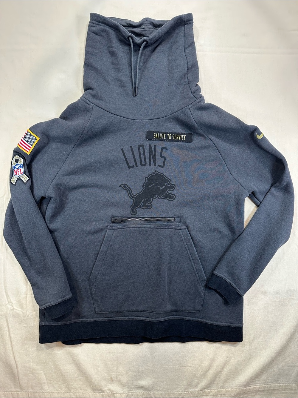 Nike NFL Detroit Lions Salute to Service Funnel Neck Hoodie Grey Gameday M EUC